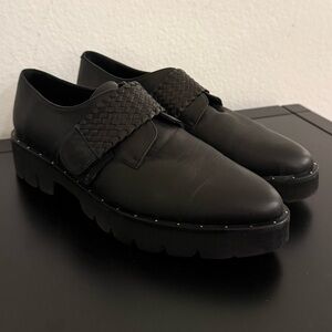 Freda Salvador Black Leather Chunky Oxford Shoes, Size 6.5